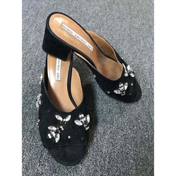 & Other Stories Suede Open Toe Mules Jewel Slip On Block Heel Black 38 US 7.5 - Picture 2 of 9